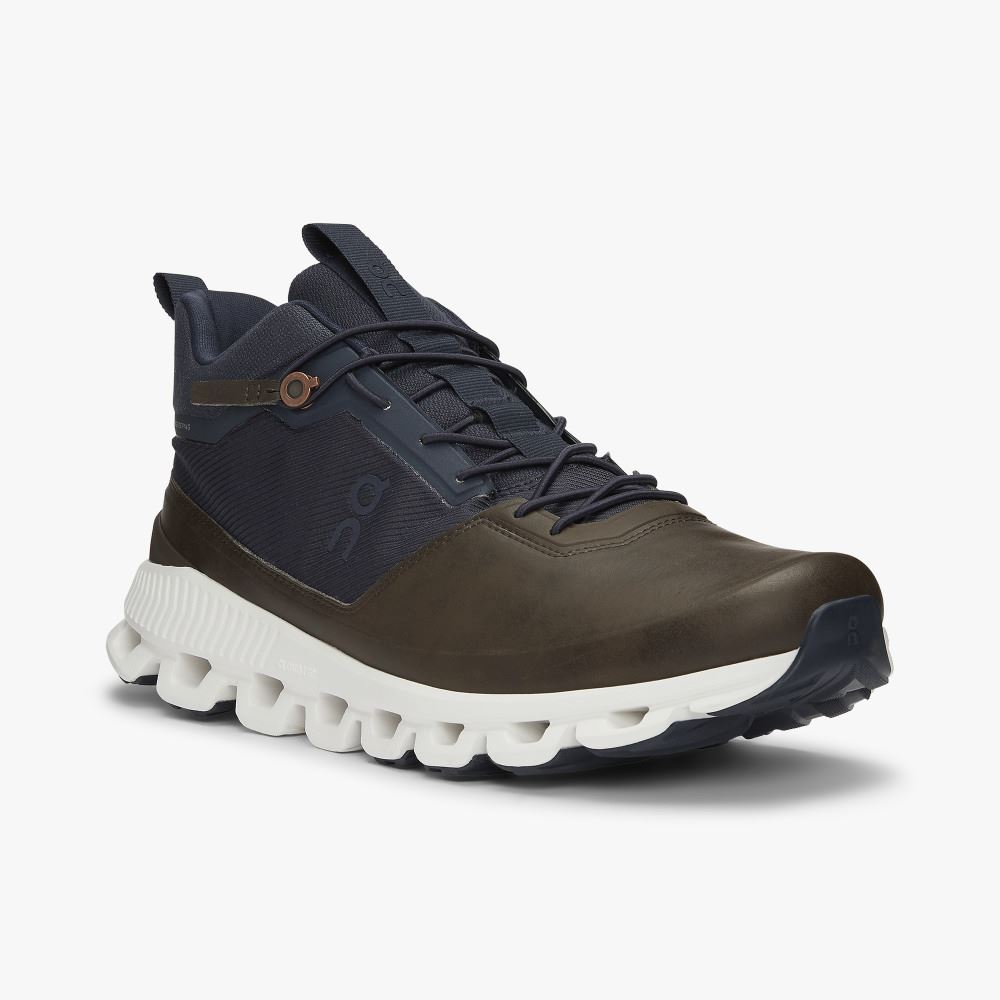 Men's On Running Cloud Hi Trainers Brown Navy | LCF4171VR