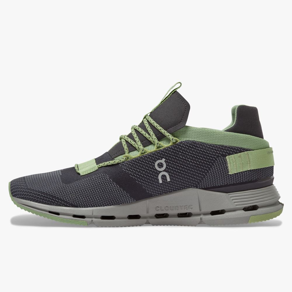 Men's On Running Cloudnova Trainers Black Green | EHH794IF