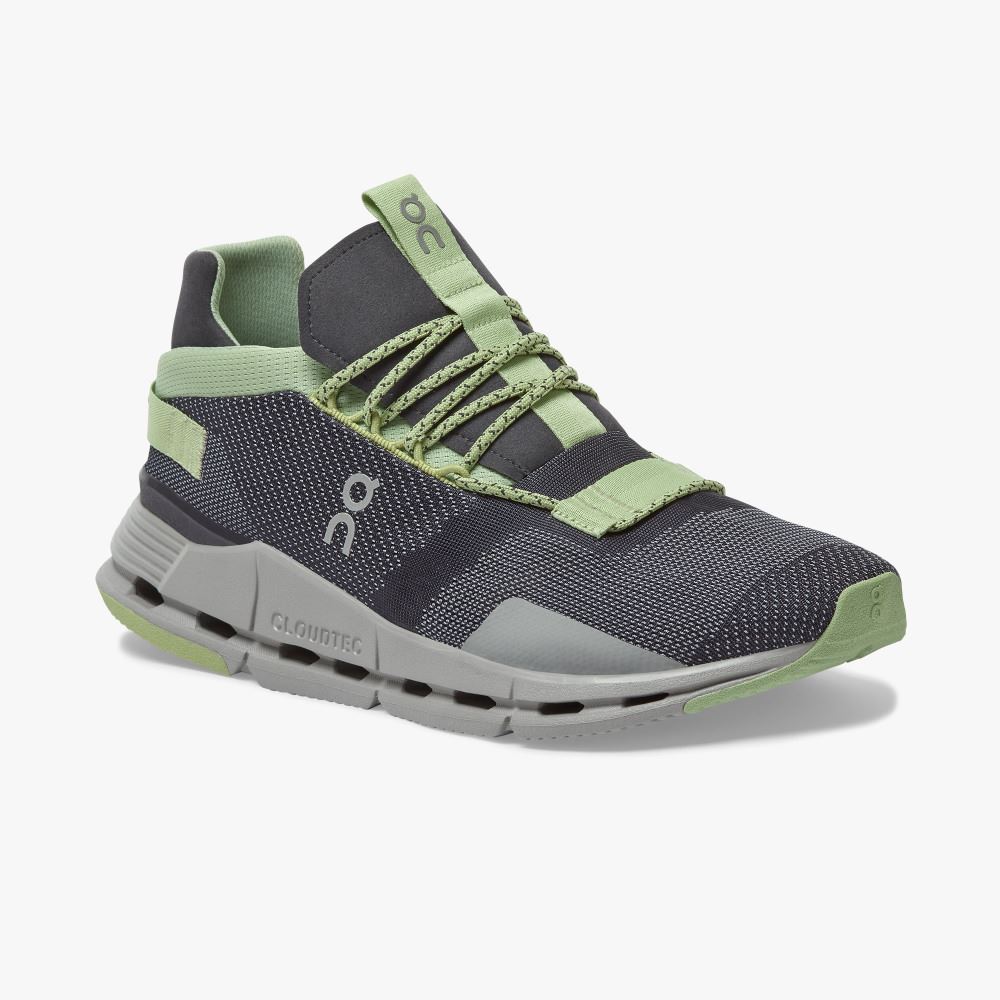 Men's On Running Cloudnova Trainers Black Green | EHH794IF