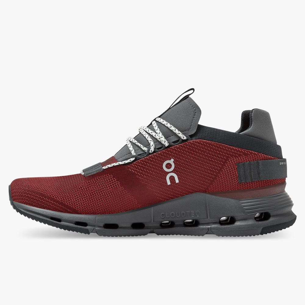 Men's On Running Cloudnova Trainers Burgundy | MXX914GN