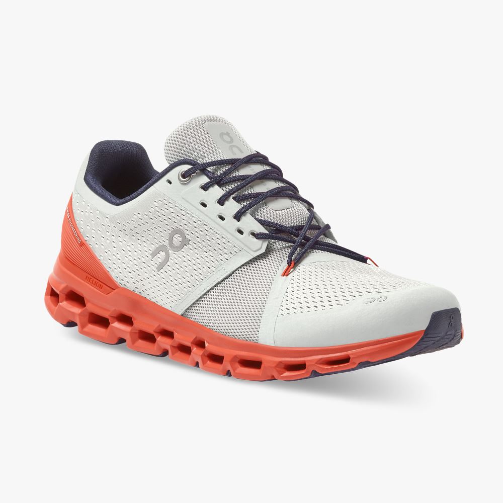 Men's On Running Cloudstratus Road Running Shoes White Coral | DLQ7342RT