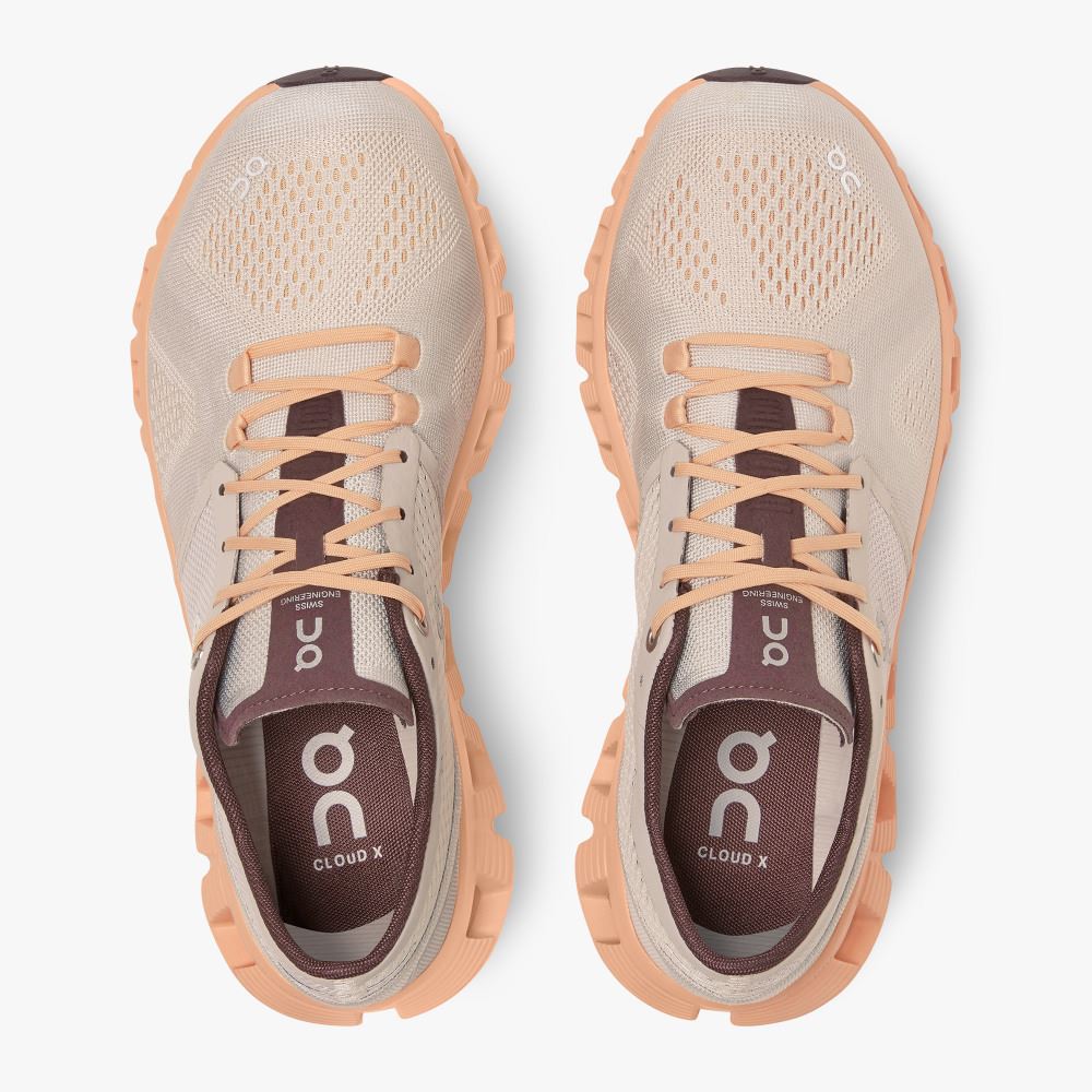 Women's On Running Cloud X Road Running Shoes Grey Apricot | OLM8620SD