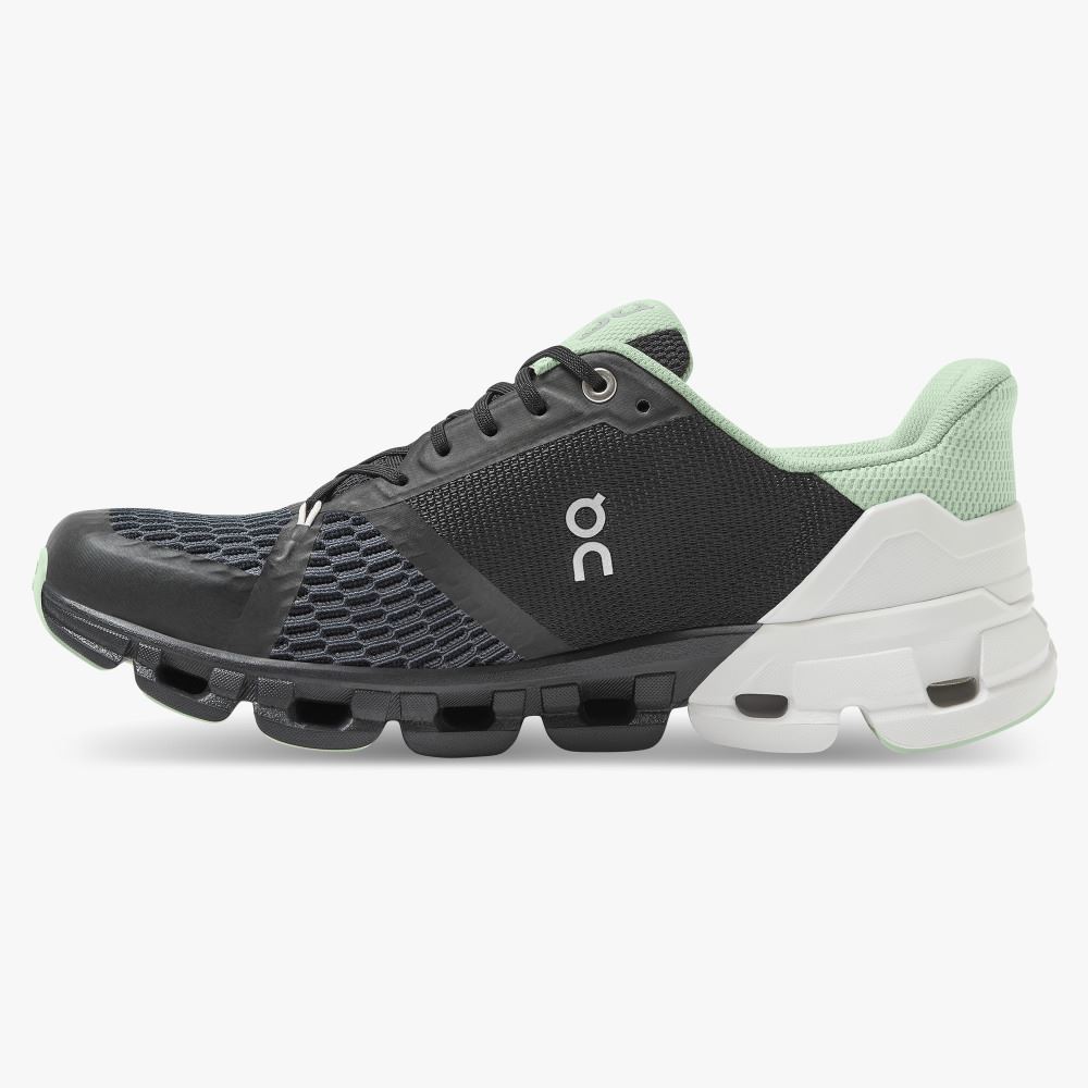 Women's On Running Cloudflyer Road Running Shoes Black White Green | OYU6311HI