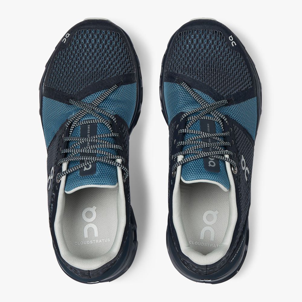 Women's On Running Cloudstratus Road Running Shoes Navy | UWR5850NK