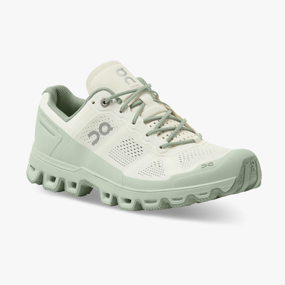 Women's On Running Cloudventure Trail Running Shoes White Green | DMS6165KA