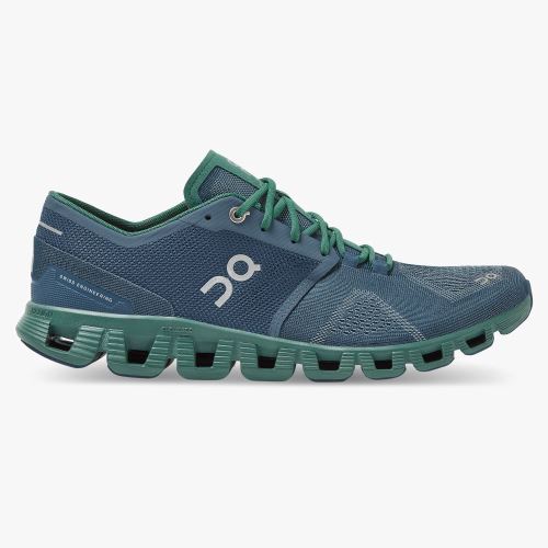 Men's On Running Cloud X Road Running Shoes Blue Green | ZJY2541KK