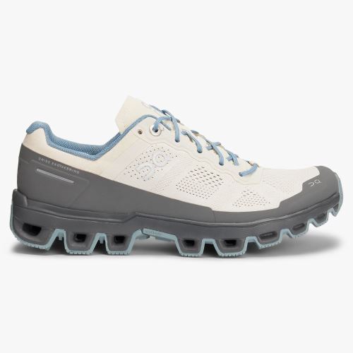 Women's On Running Cloudventure Trail Running Shoes White Grey | EDU5678GW