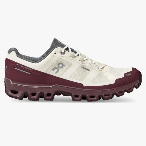 Women's On Running Cloudventure Trail Running Shoes White Burgundy | QOI6618BS